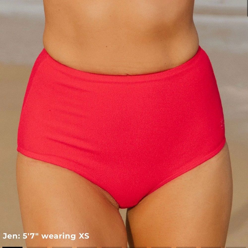 NEW Albion Fit High-Waisted Terry Bikini Bottom, Pink Glow, Size Small